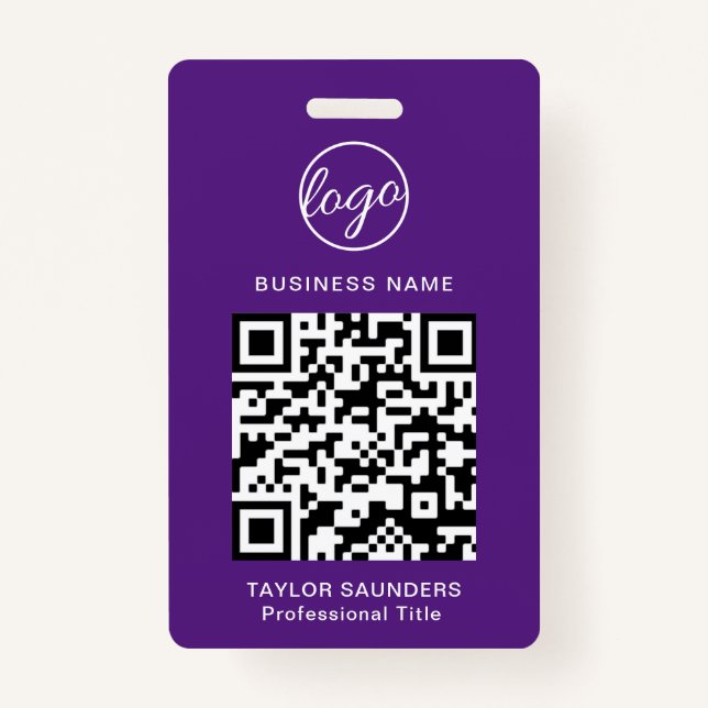 Tarjeta De Identificación Código QR púrpura simple ID de empleado (Anverso)