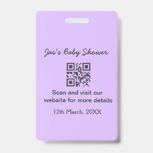 Tarjeta De Identificación Código QR simple de fiesta de bebé púrpura agregar