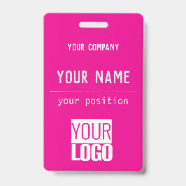 Tarjeta De Identificación código QR y logotipo en rosa caliente