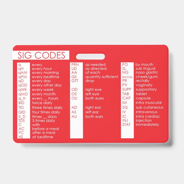 Tarjeta De Identificación Código Sig (Parte frontal)