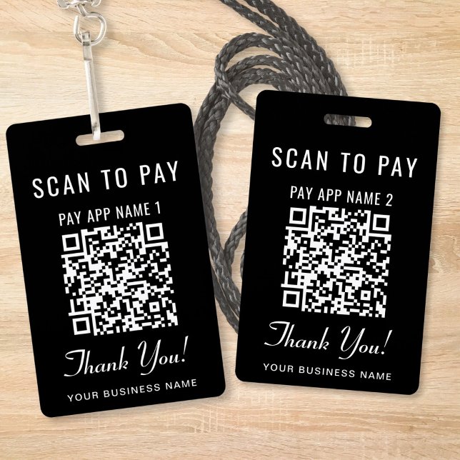 Tarjeta De Identificación Códigos QR de pago Scan to Pay 2 Negros (Scan to Pay 2 Payment QR Codes Social Media Badge)