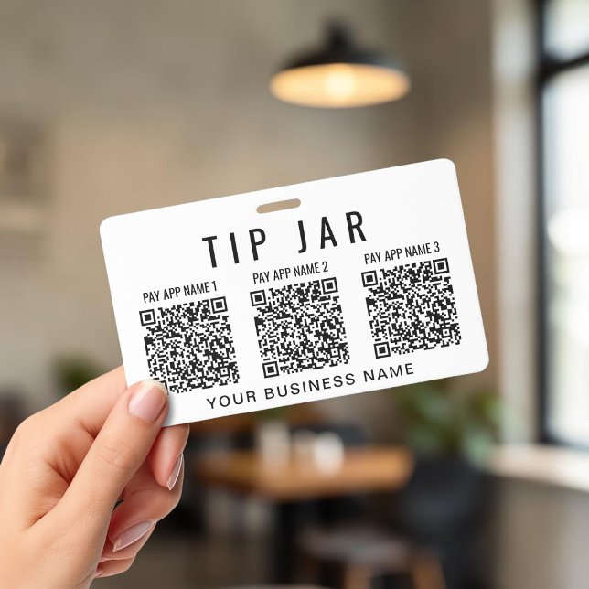 Tarjeta De Identificación Códigos QR de propina para múltiples aplicaciones  (Tip Jar QR Codes Multiple Payment Apps Badge)