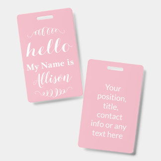 Tarjeta De Identificación Color rosa o cualquier Personalizado Hola mi nombr