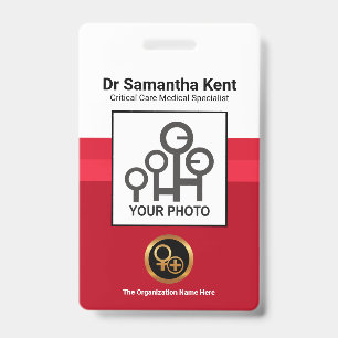 Tarjeta De Identificación Columna Sombra Roja Simple Foto ID del personal mé