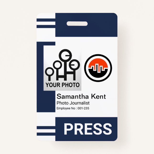 Tarjeta De Identificación Columnas de banda azul Plantilla de fotograma Id.  (Anverso)