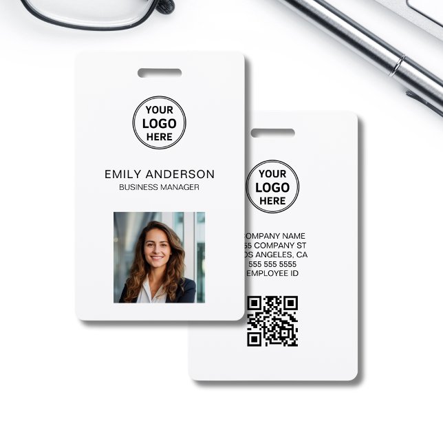 Tarjeta de identificación comercial Código Qr Logo (Business ID Card Qr Code Logo Photo Staff Badge)