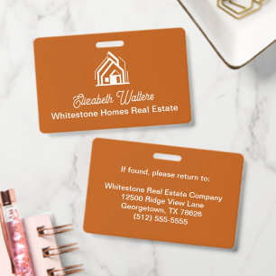 Tarjeta De Identificación Compañía de Bienes Raíces Naranja Casa Corredor In