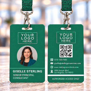 Tarjeta De Identificación Compañía de código QR verde etiqueta de nombre de 