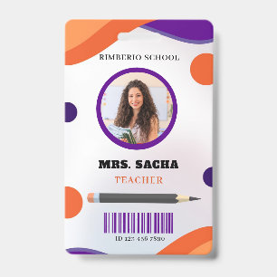 Tarjeta De Identificación Compañía de retratos de profesor moderno púrpura y