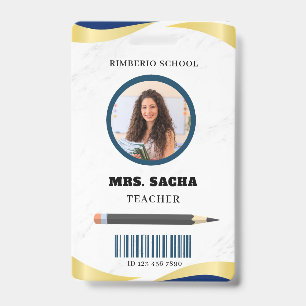 Tarjeta De Identificación Compañía de retratos de profesores modernos azul y