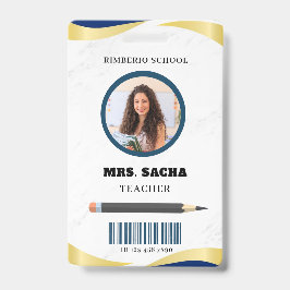 Tarjeta De Identificación Compañía de retratos de profesores modernos azules