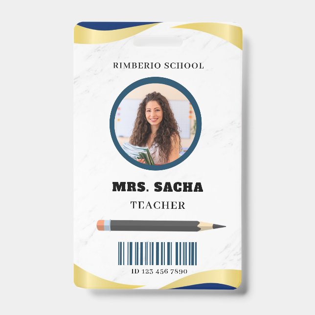 Tarjeta De Identificación Compañía de retratos de profesores modernos azules (Anverso)