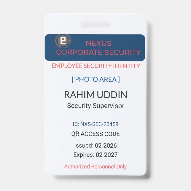 Tarjeta De Identificación Company Badge Identification | Employee ID (Anverso)