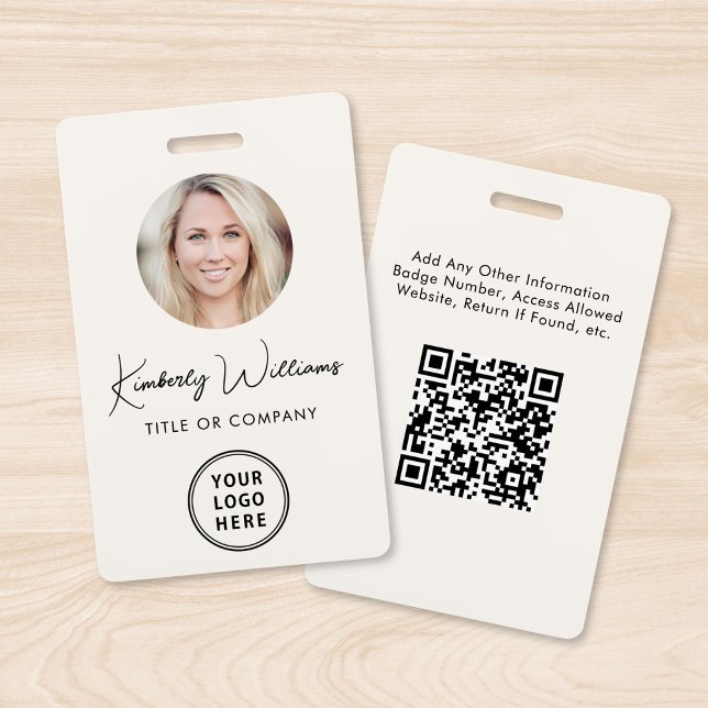 Tarjeta de identificación con código QR del logoti (Logo QR Code Employee Cream Photo ID Badge)