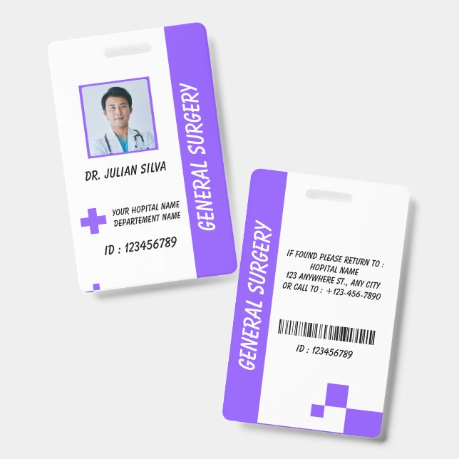 Tarjeta de identificación con foto de enfermera de (Parte frontal y trasera)
