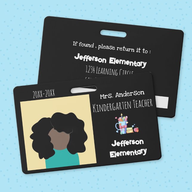 Tarjeta de identificación con foto de maestro de e (Elementary school or daycare teacher horizontal double-sided photo ID badge . )