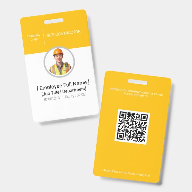 Tarjeta de identificación con foto para contratist (Parte frontal y trasera)