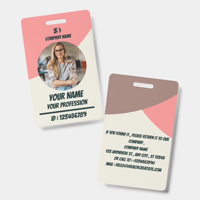 Tarjeta de identificación con foto para empleados  (Parte frontal y trasera)