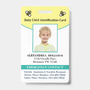 Tarjeta de identificación con foto y nombre del be