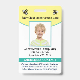 Tarjeta de identificación con foto y nombre del be