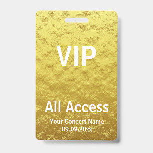 Tarjeta De Identificación Concierto de acceso universal VIP Gold personaliza