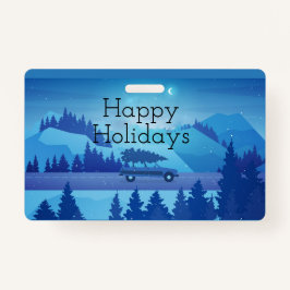 Tarjeta De Identificación Conducción por la carretera con un árbol de navida