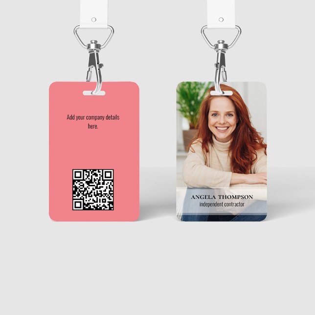 Tarjeta De Identificación Conecta Conmigo | Código QR Foto Simple Moderna (Simple photo badges with a full bleed photo template. )