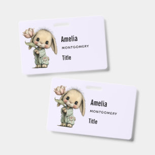 Tarjeta De Identificación Conejito lindo sosteniendo un tulipán