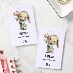 Tarjeta De Identificación Conejito Lindo Sosteniendo un Tulipán Negocio