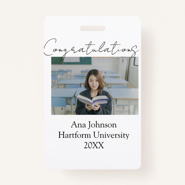 Tarjeta De Identificación Congratulations photo graduate name university yea (Anverso)