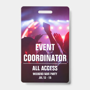 Tarjeta De Identificación Coordinador de Eventos Personalizados Pase de Conc