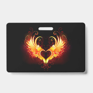 Tarjeta De Identificación Corazón de fuego angélico con alas
