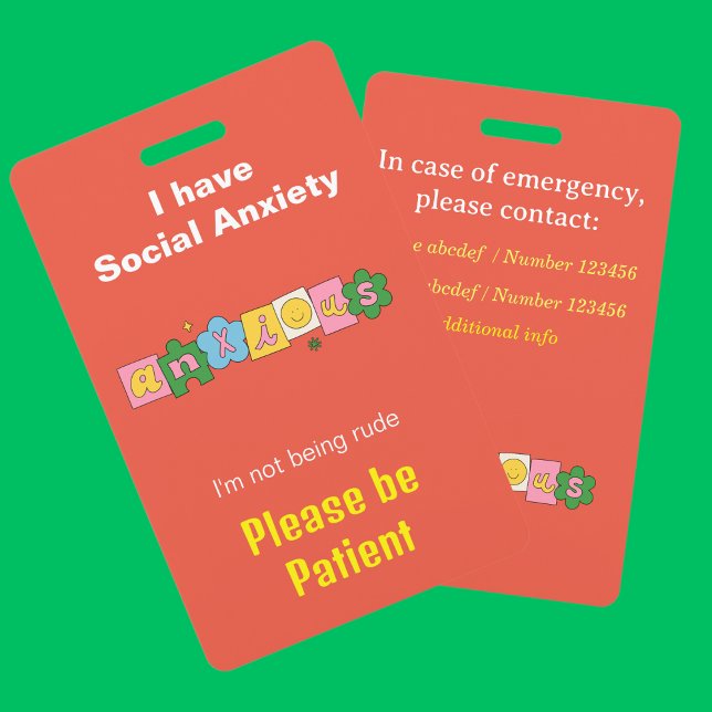 Tarjeta De Identificación Cordon de identificación de discapacidad invisible (Social anxiety badge)