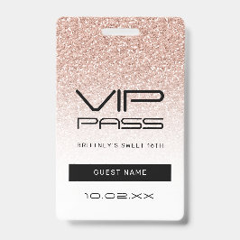 Tarjeta De Identificación Cordón VIP de Glitter Ombre Rosa para Sweet 16
