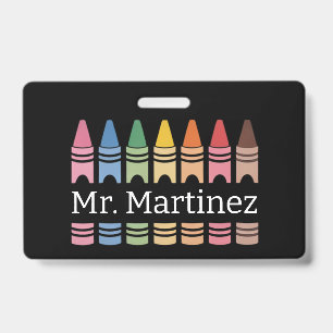 Tarjeta De Identificación Crayón Personalizado Nombre de Maestro Lindo Regre