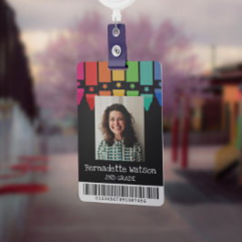Tarjeta De Identificación Crayones Coloridos Negros ID de maestro de escuela