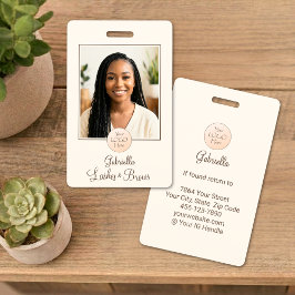 Tarjeta De Identificación Cream Mocha Script Logo Photo Lashes and Brows