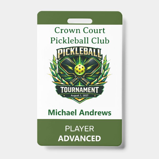 Tarjeta De Identificación Create Your Own Pickleball Tournament Badge (Parte frontal)