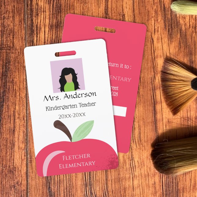 Tarjeta De Identificación Credencial blanca de identificación fotográfica pa (Red Apple Teacher Vertical White Photo ID Badge .)