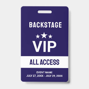 Tarjeta De Identificación Credencial de acceso total VIP de backstage Azul
