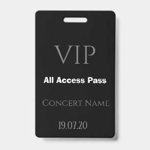 Tarjeta De Identificación Credencial de Concierto de Acceso Total VIP Negro 