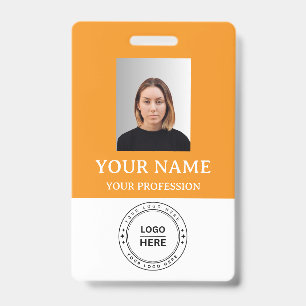 Tarjeta De Identificación Credencial de Empleado naranja personalizada con F