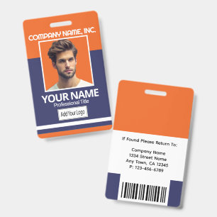 Tarjeta De Identificación Credencial de Foto para Empleado - Naranja, Blanco