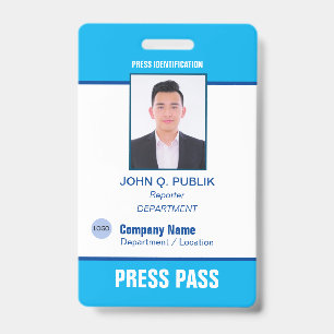 Tarjeta De Identificación Credencial de prensa con foto personalizada