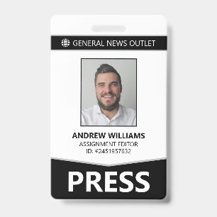 Tarjeta De Identificación Credencial de Prensa de Periodista Profesional