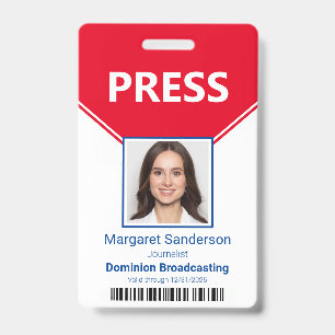 Tarjeta De Identificación Credencial de prensa editorial con foto y código d