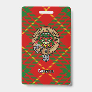 Tarjeta De Identificación Crest de Clan Cameron sobre Tartán