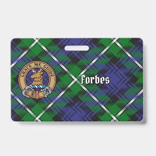 Tarjeta De Identificación Crest de Clan Forbes sobre tartán