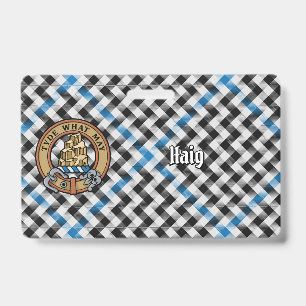 Tarjeta De Identificación Crest de Clan Haig sobre Tartán de Cuadros