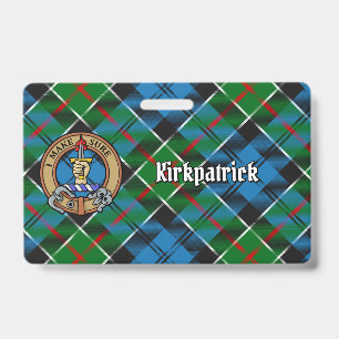 Tarjeta De Identificación Crest de Clan Kirkpatrick sobre tartán